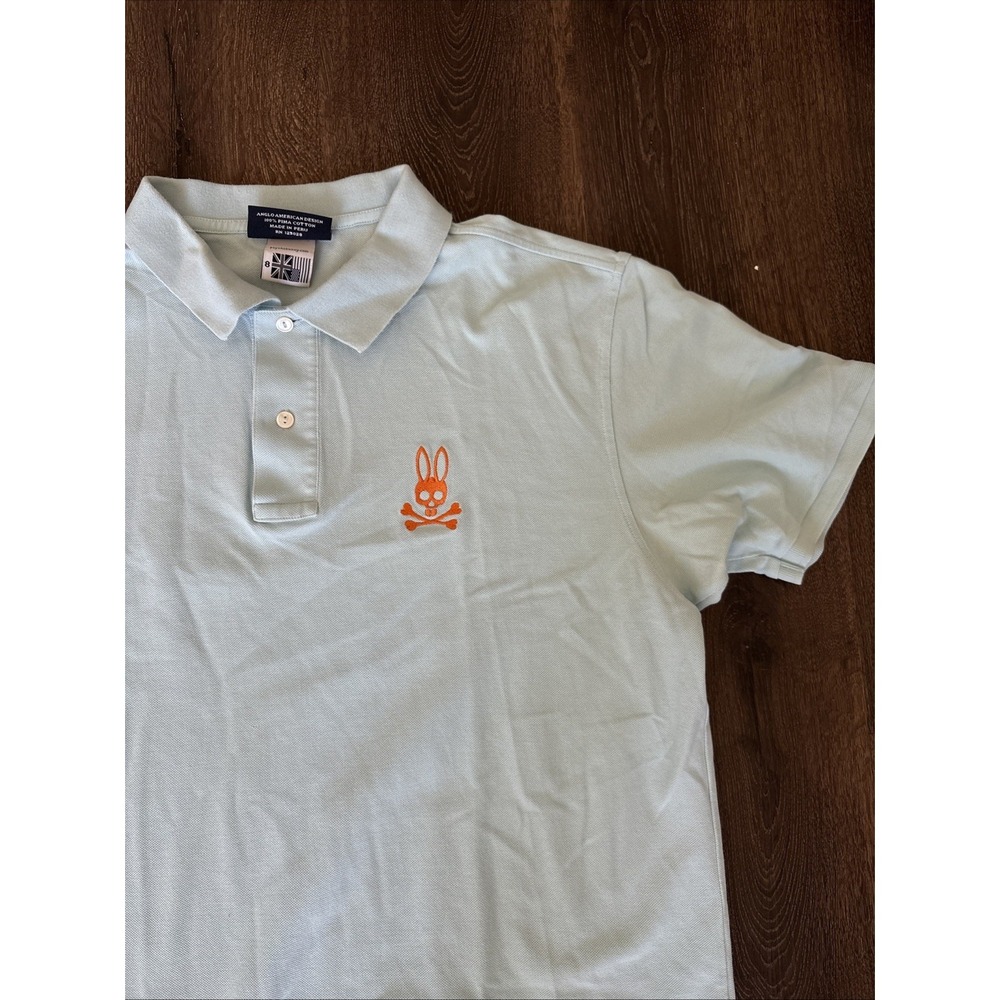 Psycho Bunny Polo Shirt Skull Bunny Mens Size 8/2XL Blue Solid Stretch MINT